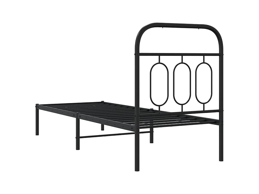 Cadre de lit métal sans matelas avec tête de lit noir 75x190 cm