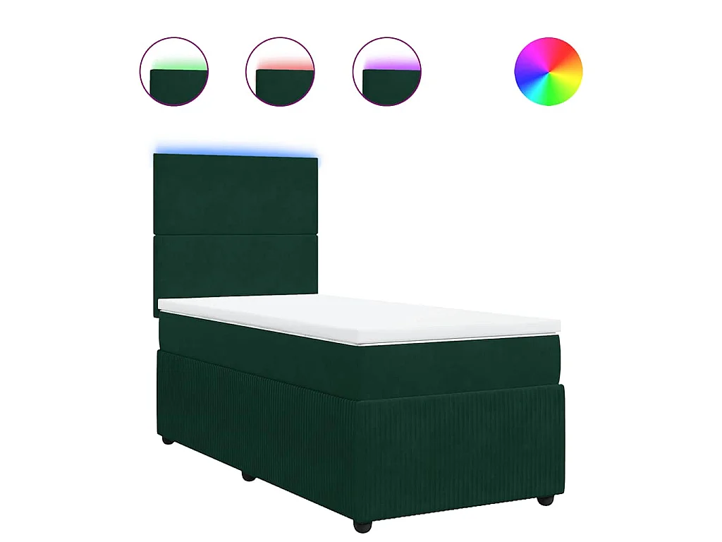 Cama box spring con colchón terciopelo verde oscuro 80x200 cm
