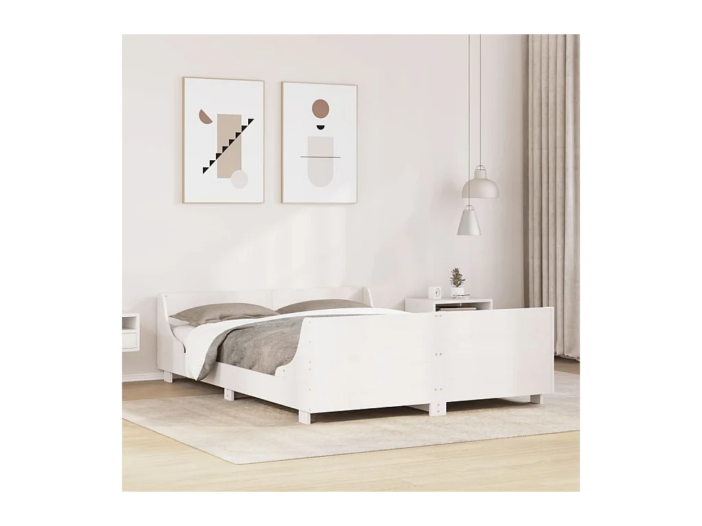 Cadre de lit sans matelas blanc 150x200 cm bois de pin massif