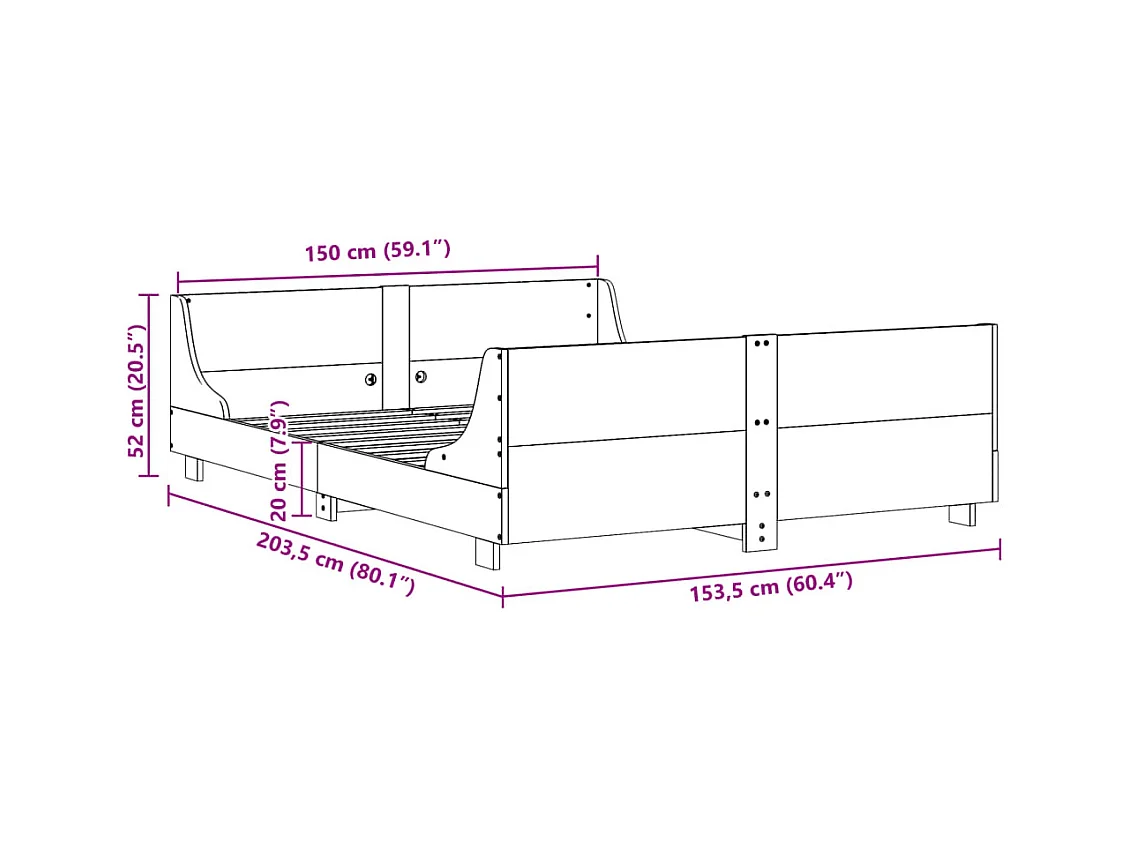 Bedframe zonder matras massief grenenhout wit 150x200 cm