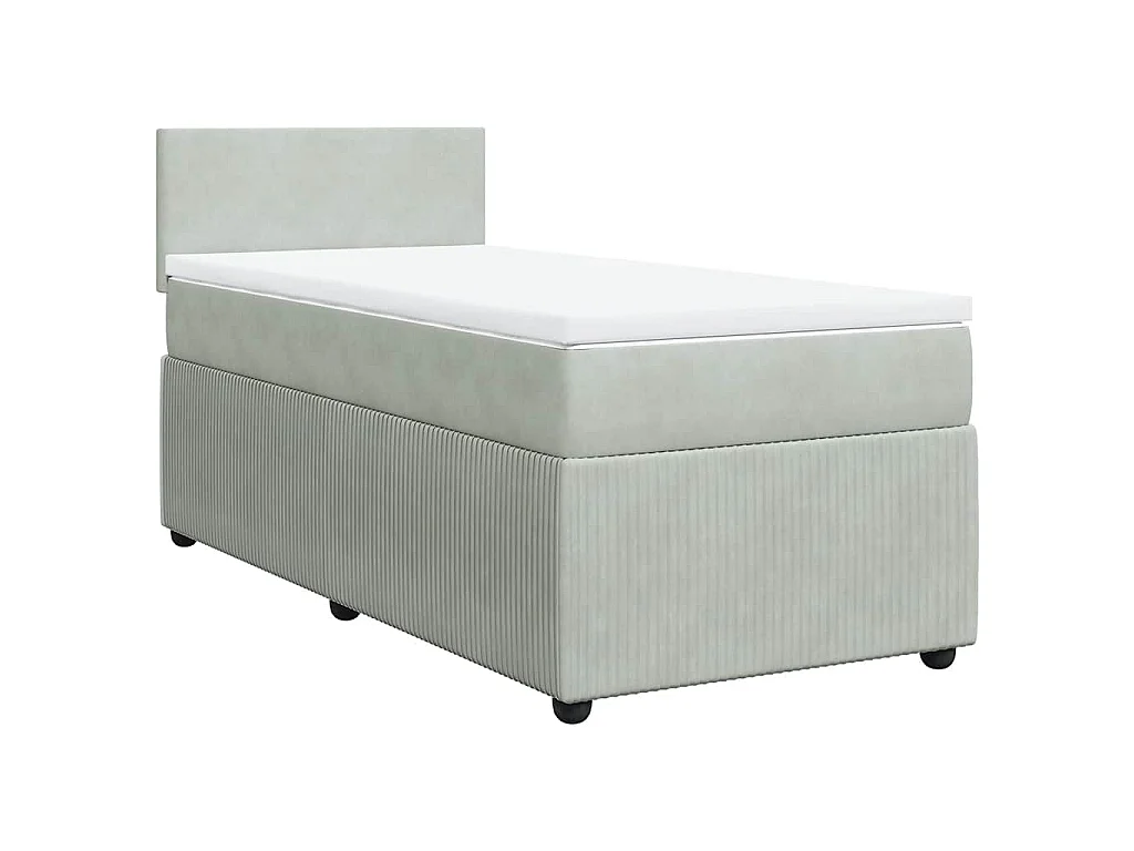 Cama box spring con colchón terciopelo gris claro 90x190 cm