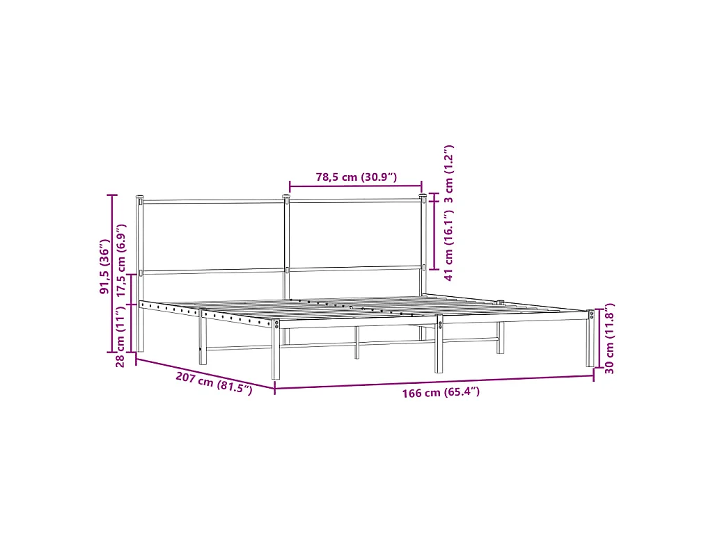 Cadre de lit en métal sans matelas chêne sonoma 160x200 cm