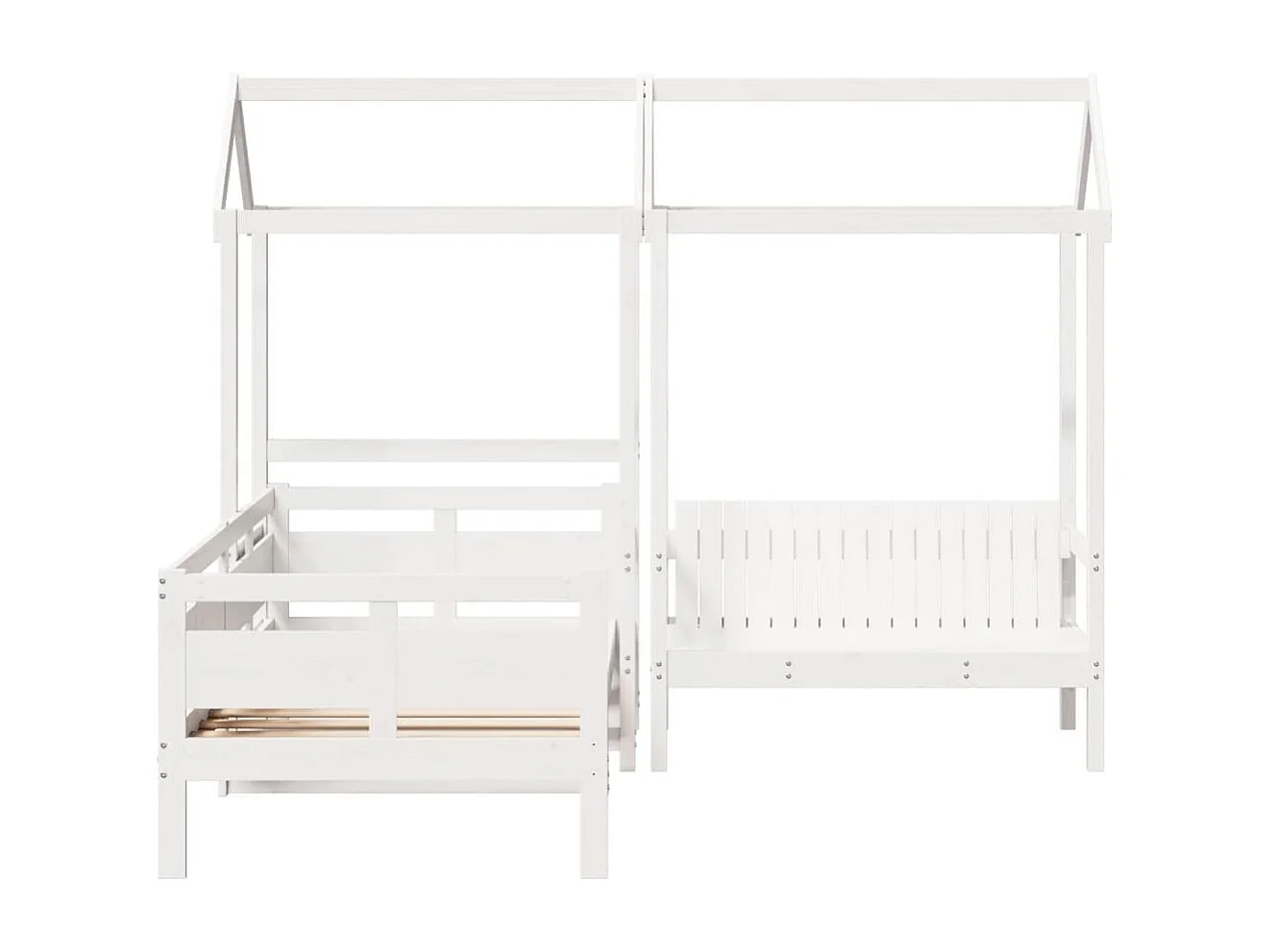 Conj. sofá-cama e banco c/ telhado 90x200cm pinho maciço branco