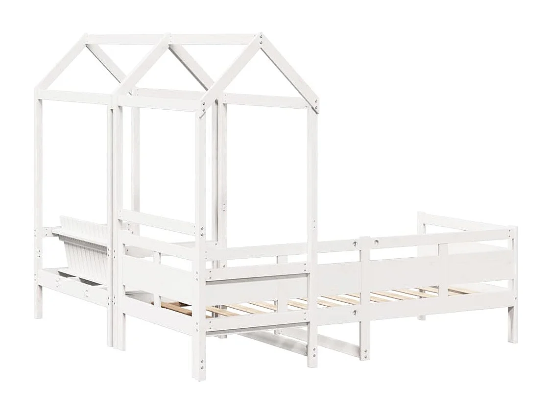 Conj. sofá-cama e banco c/ telhado 90x200cm pinho maciço branco