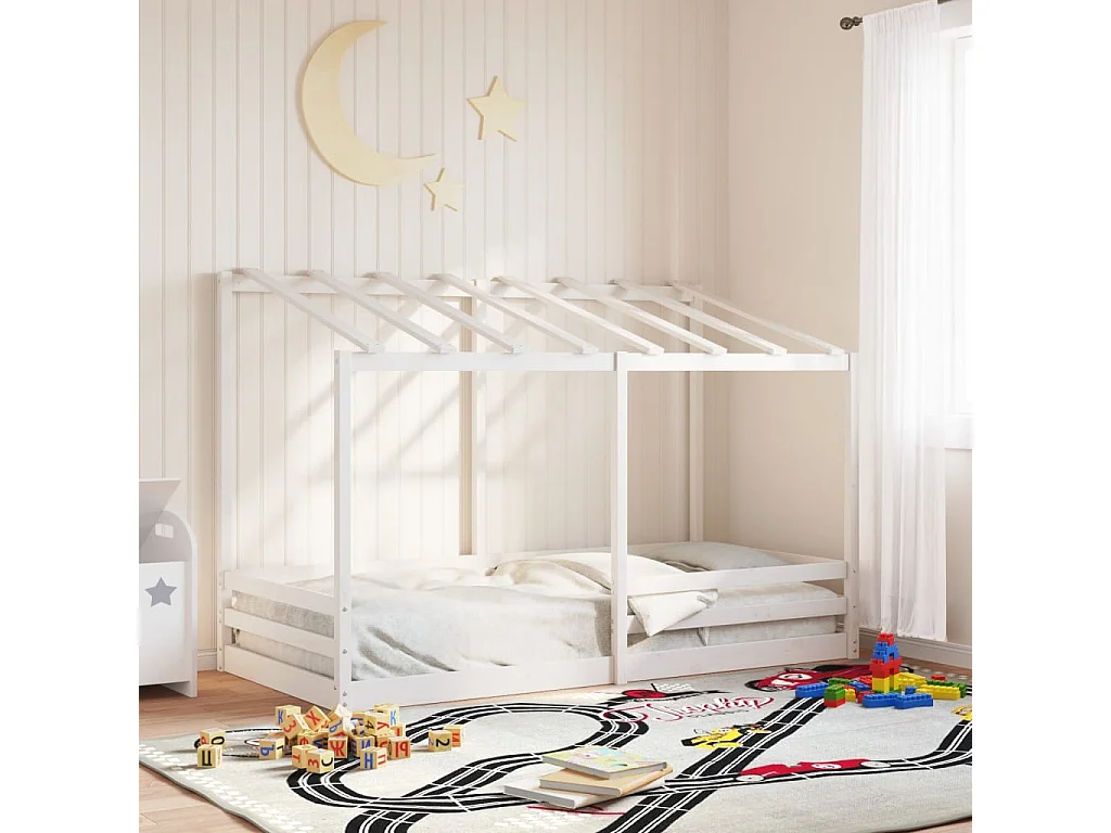 Letto Bambini con Tetto Bianco 100x200 cm Legno Massello Pino