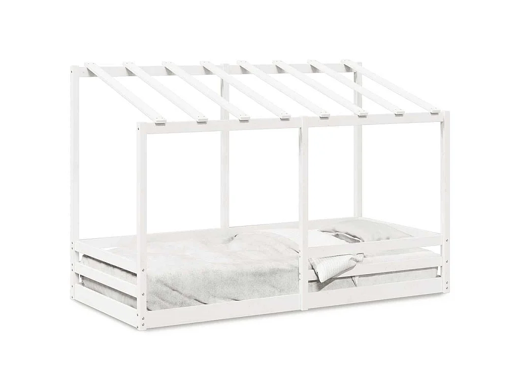 Letto Bambini con Tetto Bianco 100x200 cm Legno Massello Pino