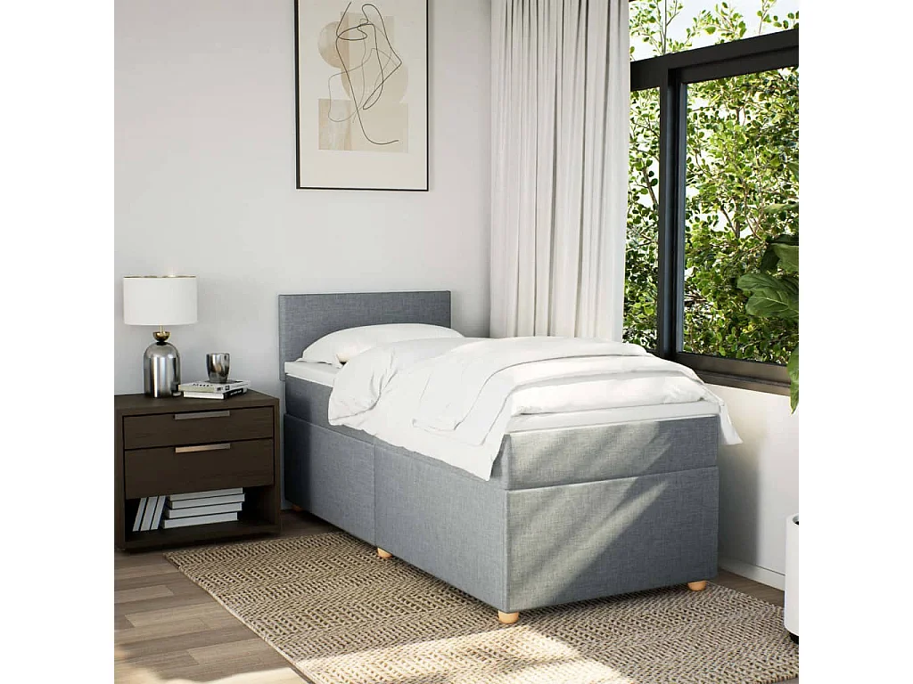 Sommier à lattes de lit avec matelas Gris clair 90x200 cm Tissu