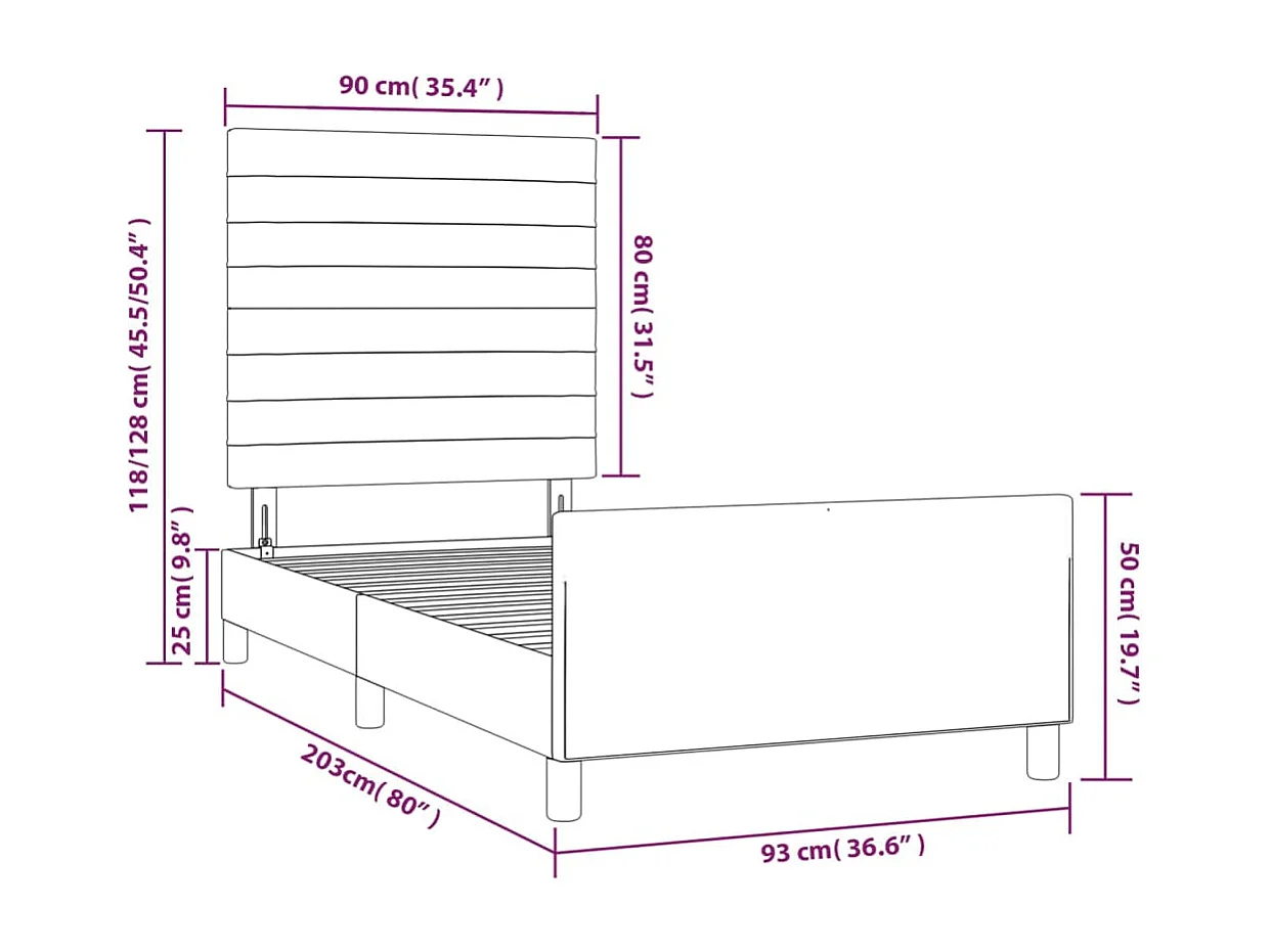 Cadre de lit sans matelas bleu foncé 90x200 cm velours