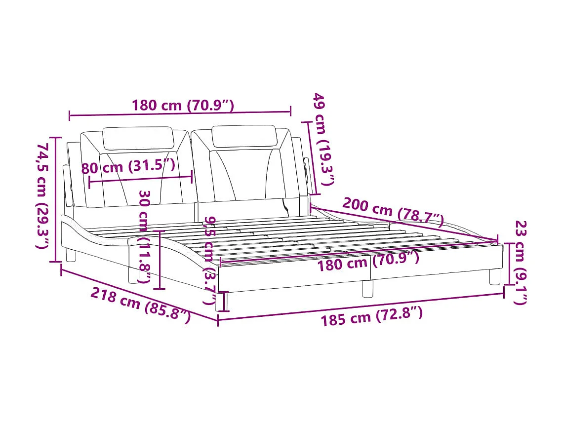 Giroletto Viana con LED senza Materasso Bianco e Nero 180x200 cm