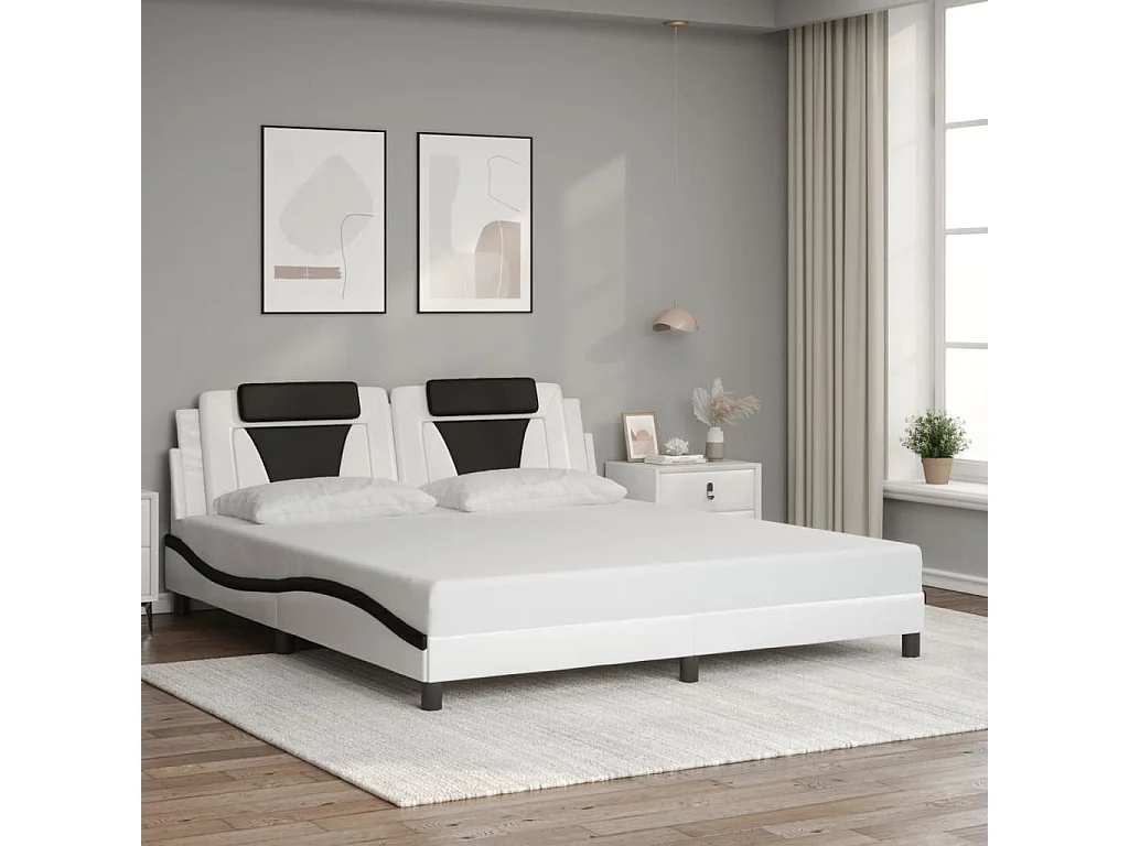Bettgestell "Viana" mit LED ohne Matratze Weiß und Schwarz 180x200 cm