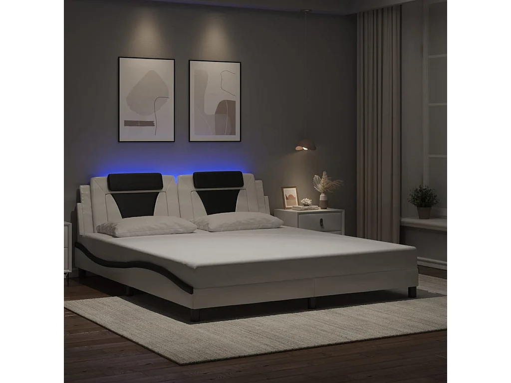 Bettgestell "Viana" mit LED ohne Matratze Weiß und Schwarz 180x200 cm