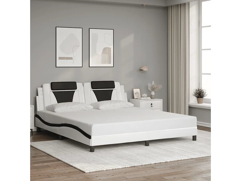 Bedframe "Viana" met LED zonder matras wit en zwart 180x200 cm