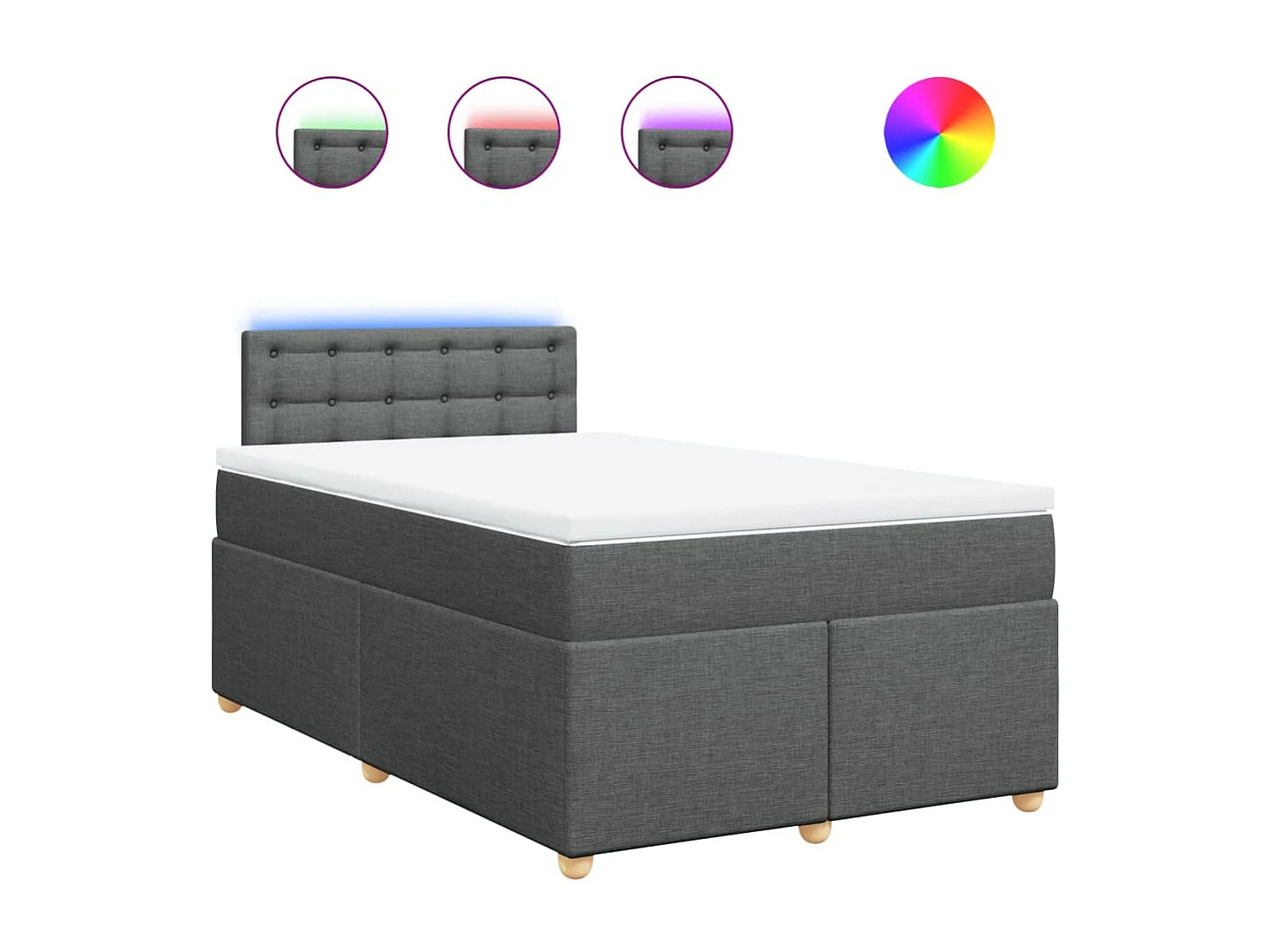 Sommier à lattes de lit avec matelas gris foncé 120x190cm tissu