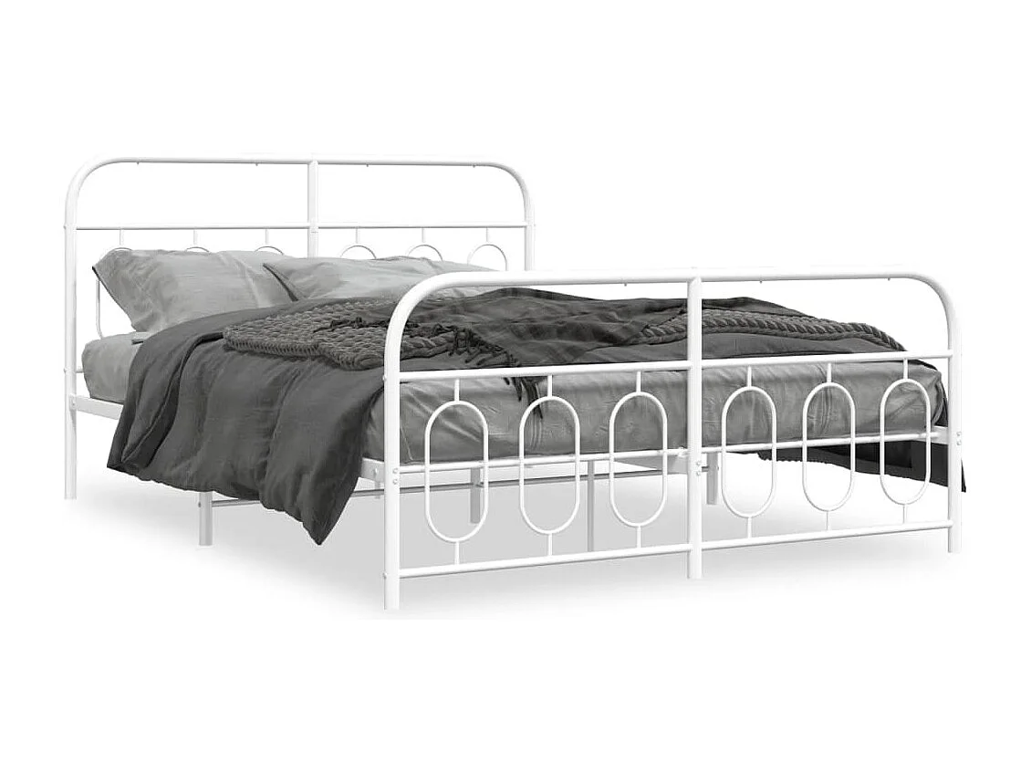 Cadre de lit métal sans matelas et pied de lit blanc 135x190 cm