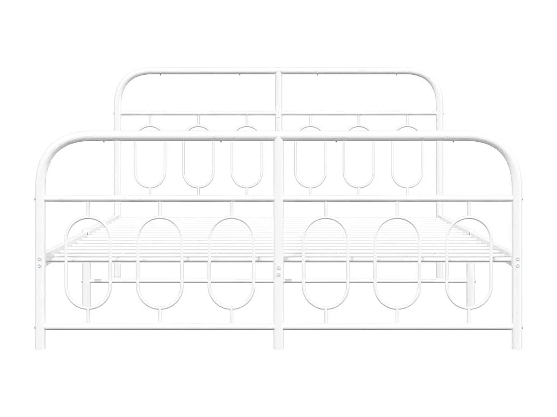 Cadre de lit métal sans matelas et pied de lit blanc 135x190 cm