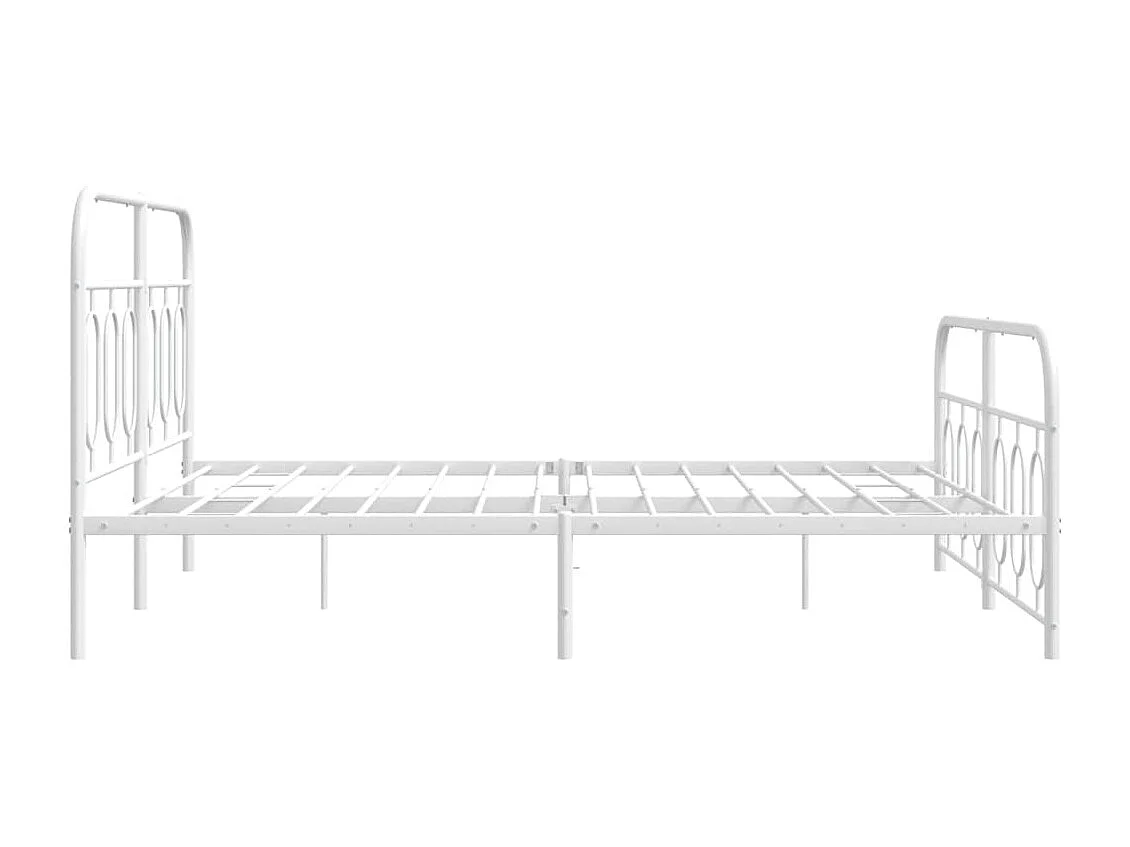 Cadre de lit métal sans matelas et pied de lit blanc 135x190 cm