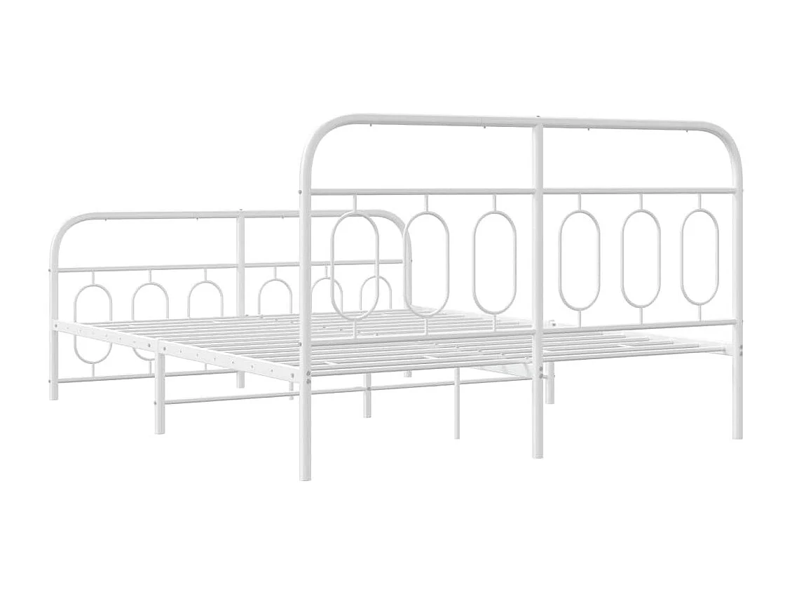 Cadre de lit métal sans matelas et pied de lit blanc 135x190 cm