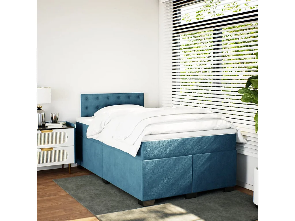 Giroletto a Molle con Materasso Blu 120x200 cm in Velluto