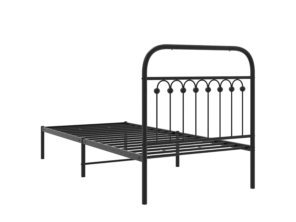 Cadre de lit métal sans matelas avec tête de lit noir 90x190 cm