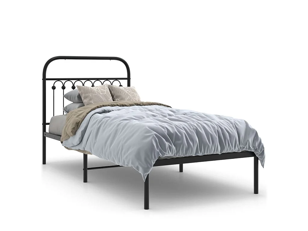 Cadre de lit métal sans matelas avec tête de lit noir 90x190 cm
