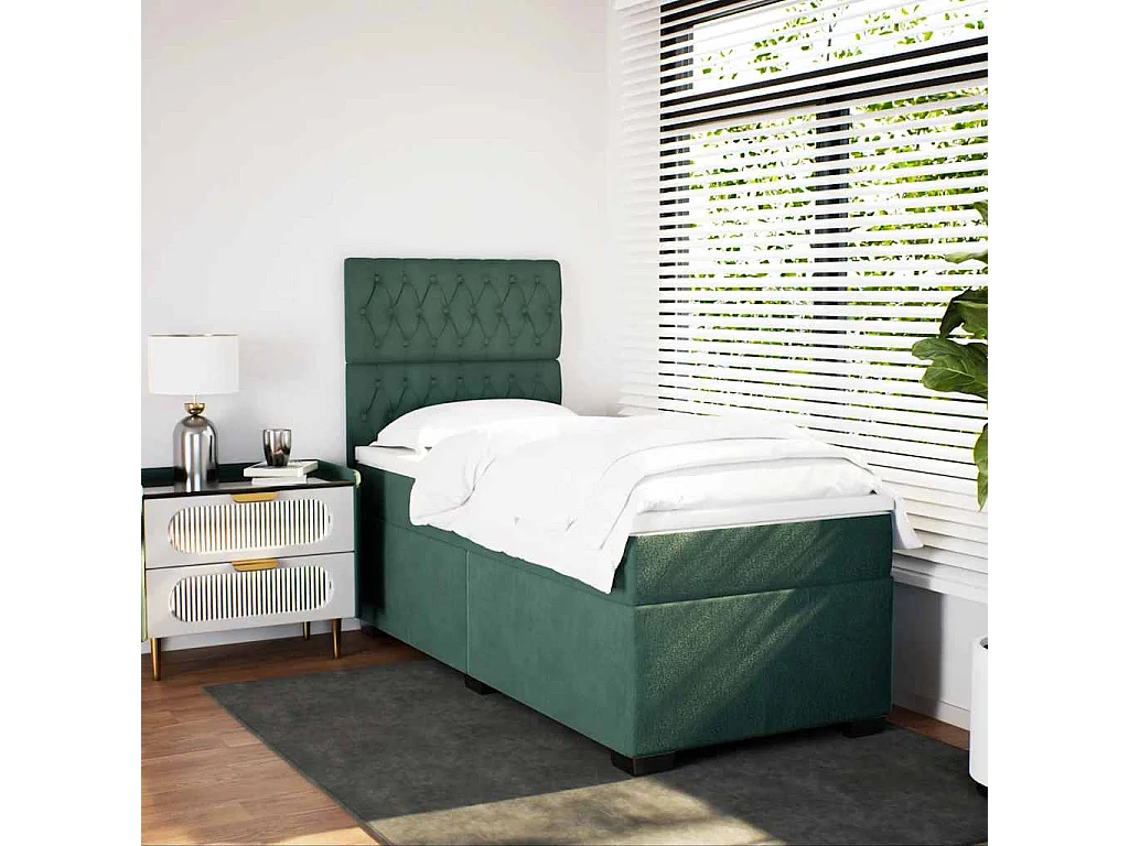 Cama box spring con colchón terciopelo verde oscuro 90x190 cm