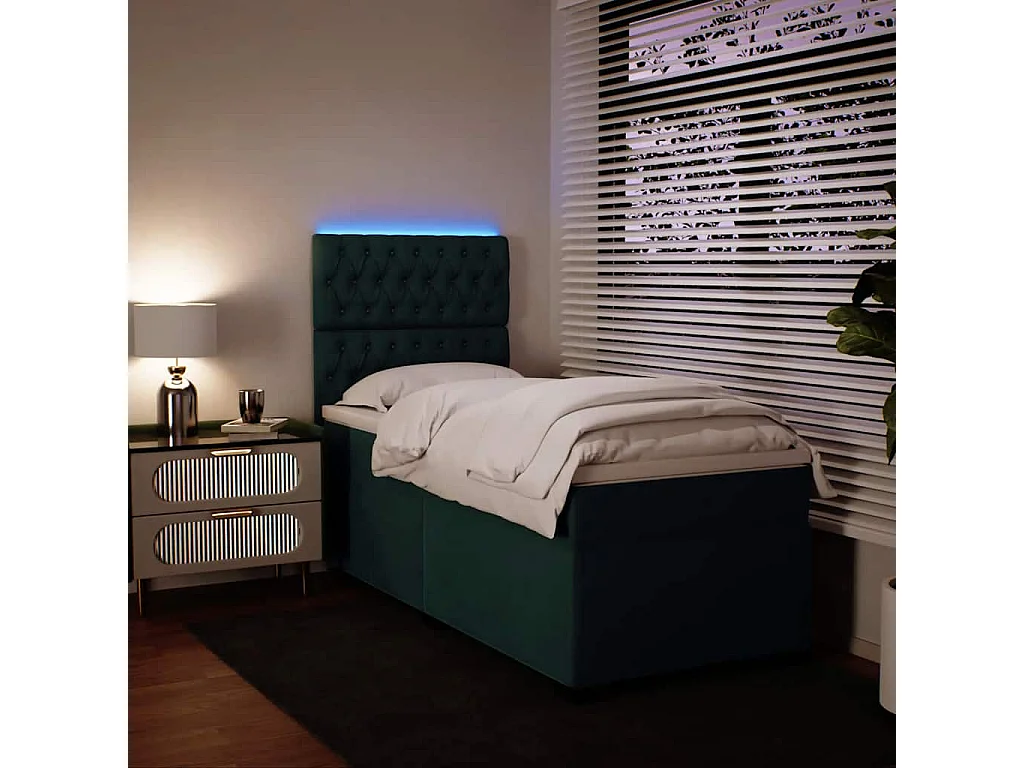 Cama box spring con colchón terciopelo verde oscuro 90x190 cm