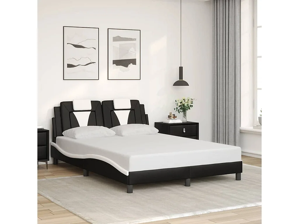Bedframe "Viana" zonder matras kunstleer zwart en wit 140x200 cm