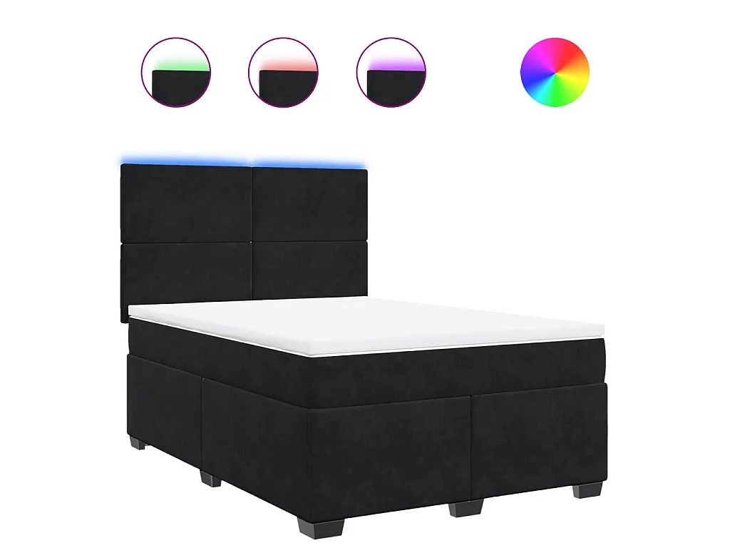 Cama box spring con colchón terciopelo negro 140x200 cm