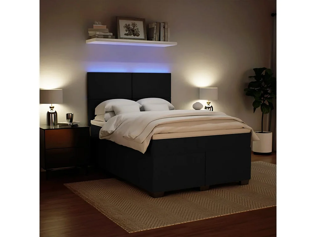 Cama box spring con colchón terciopelo negro 140x200 cm