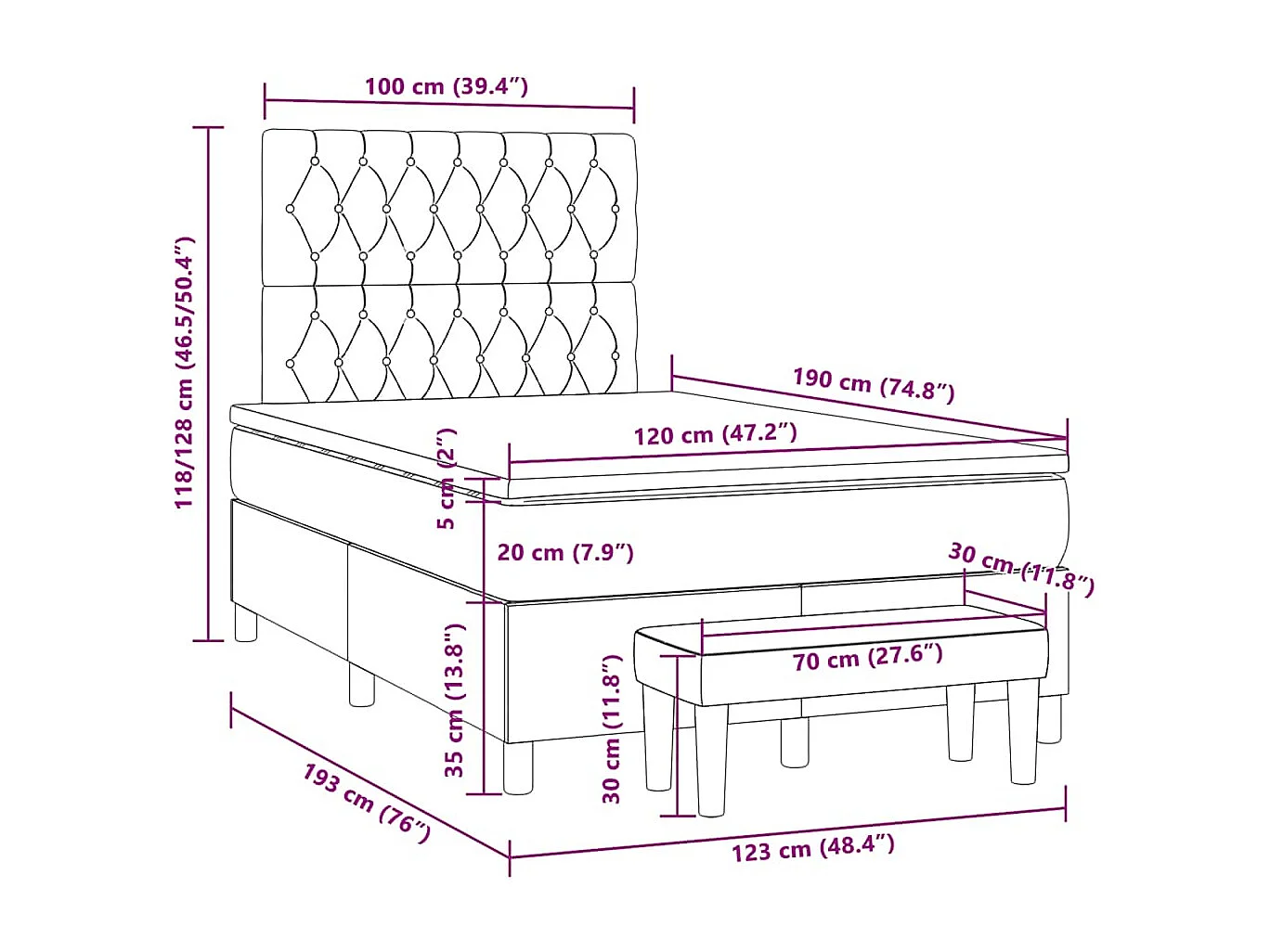Sommier à lattes de lit avec matelas crème 120x190 cm tissu