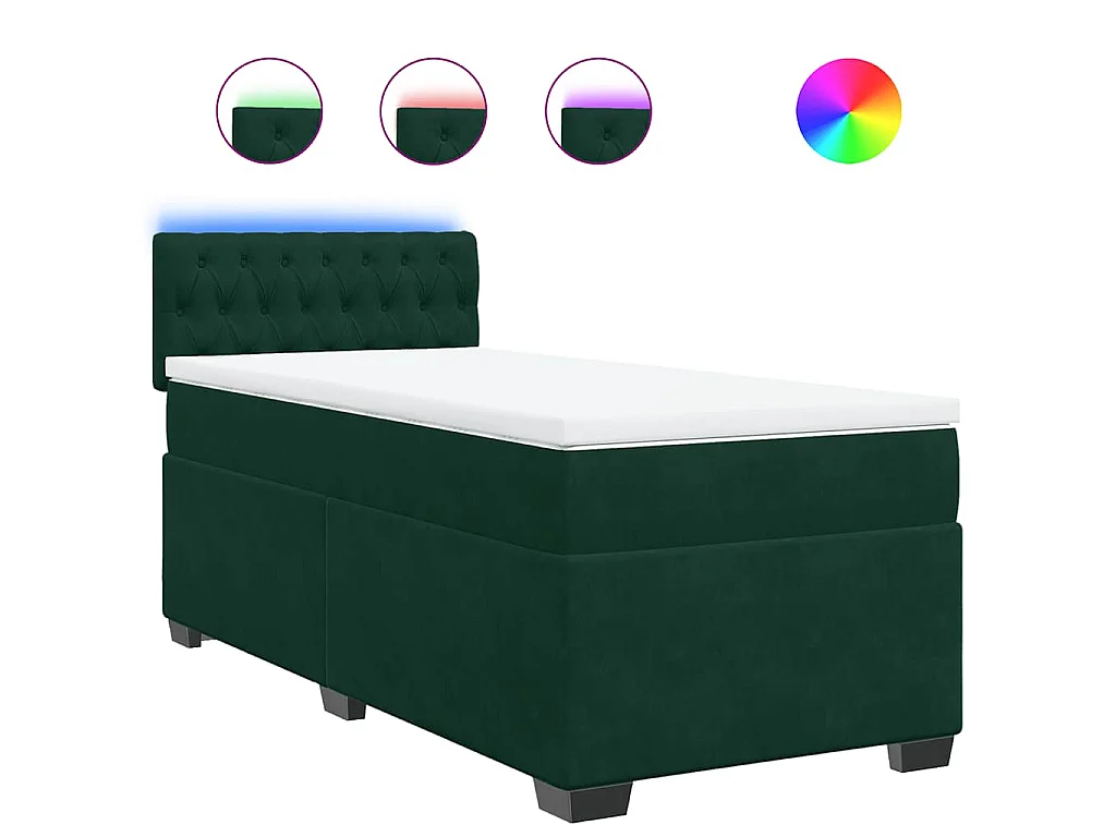 Cama box spring con colchón terciopelo verde oscuro 90x190 cm