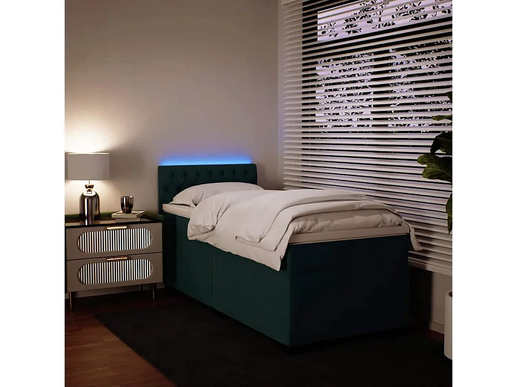 Cama box spring con colchón terciopelo verde oscuro 90x190 cm