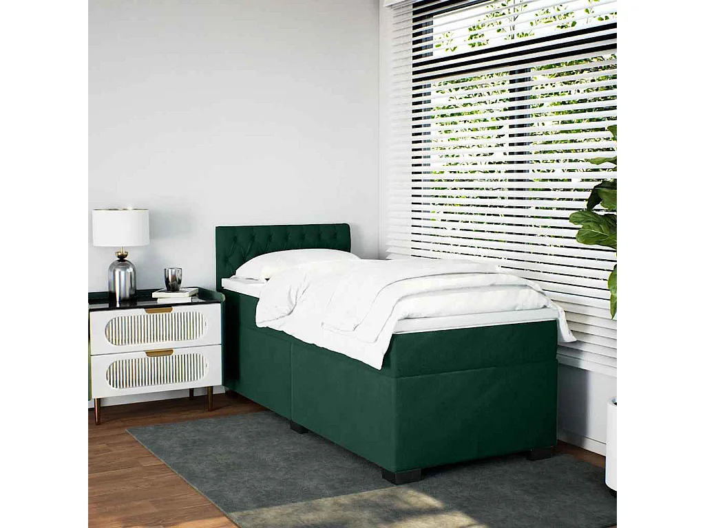 Cama box spring con colchón terciopelo verde oscuro 90x190 cm