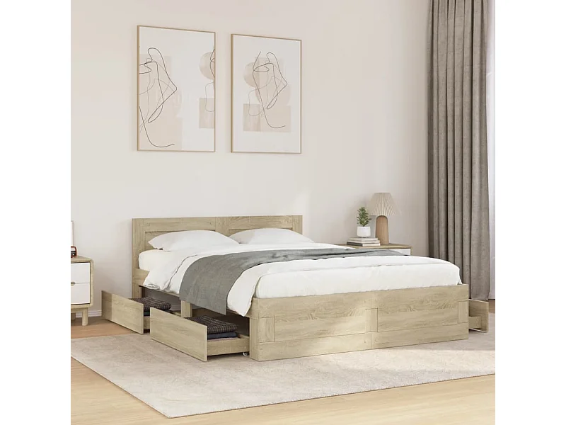 Bedframe met hoofdeinde bewerkt hout sonoma eiken 135x190 cm