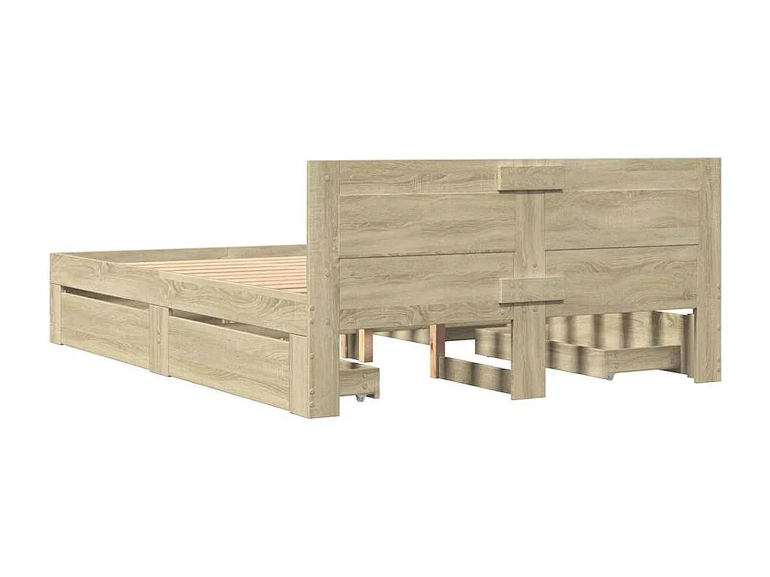 Cadre de lit et tête de lit sans matelas chêne sonoma 135x190cm