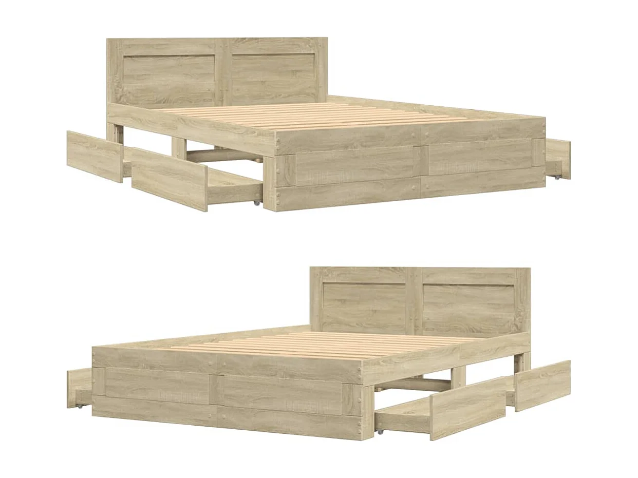 Cadre de lit et tête de lit sans matelas chêne sonoma 135x190cm
