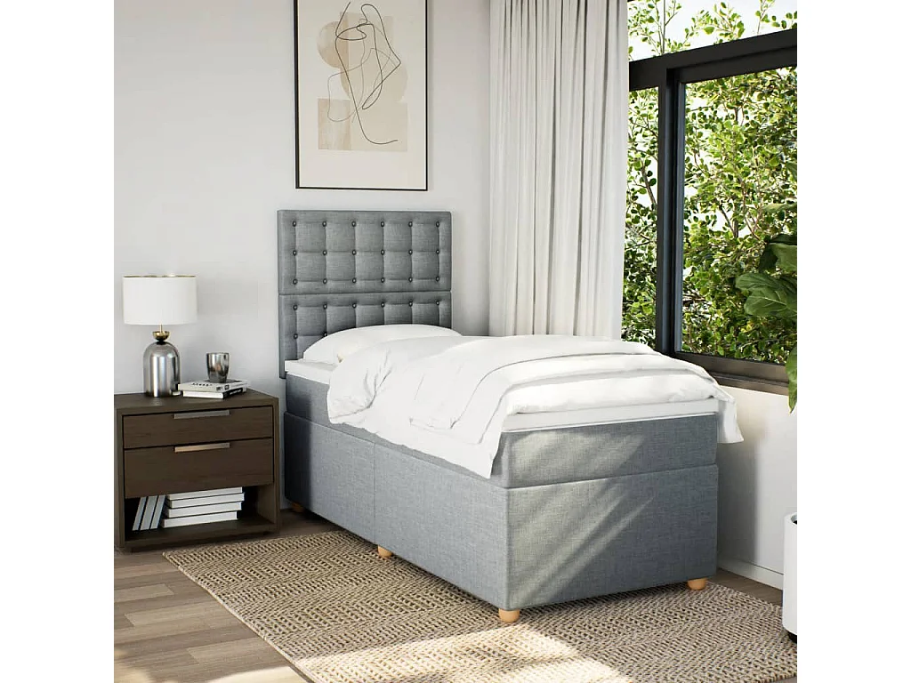 Boxspringbett mit Matratze Hellgrau 90x190 cm Stoff
