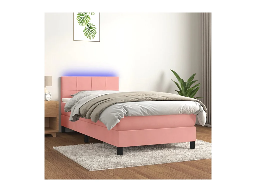 Sommier à lattes de lit avec matelas et LED Rose 90x190 cm