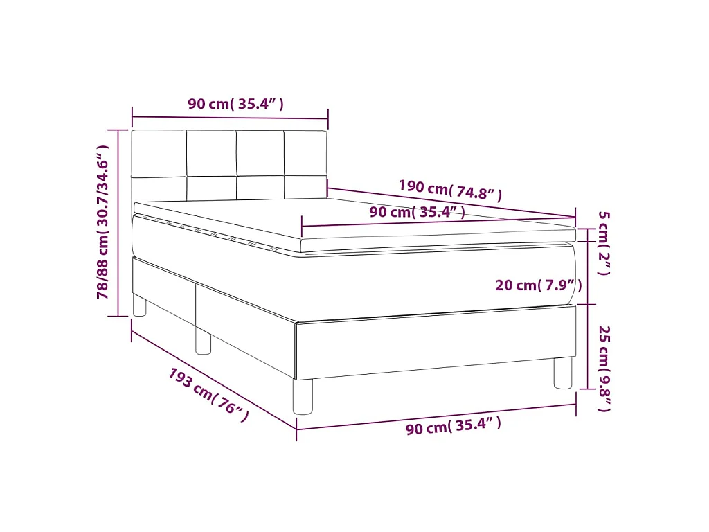 Sommier à lattes de lit avec matelas et LED Rose 90x190 cm