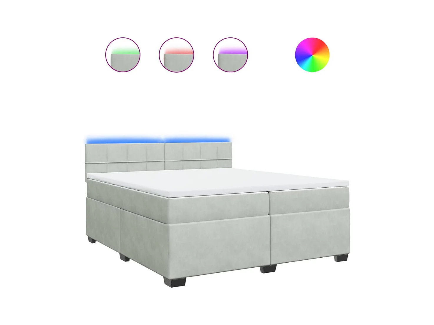 Sommier à lattes de lit et matelas Gris clair 200x200cm Velours