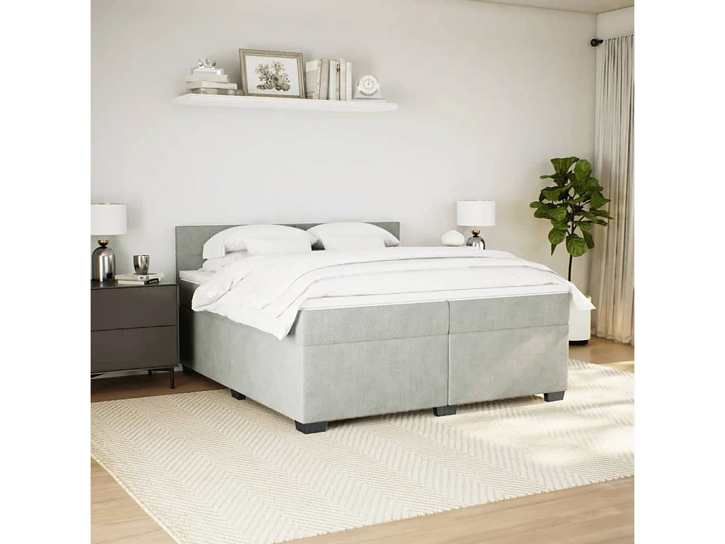 Cama com molas/colchão 200x200 cm veludo cinzento-claro