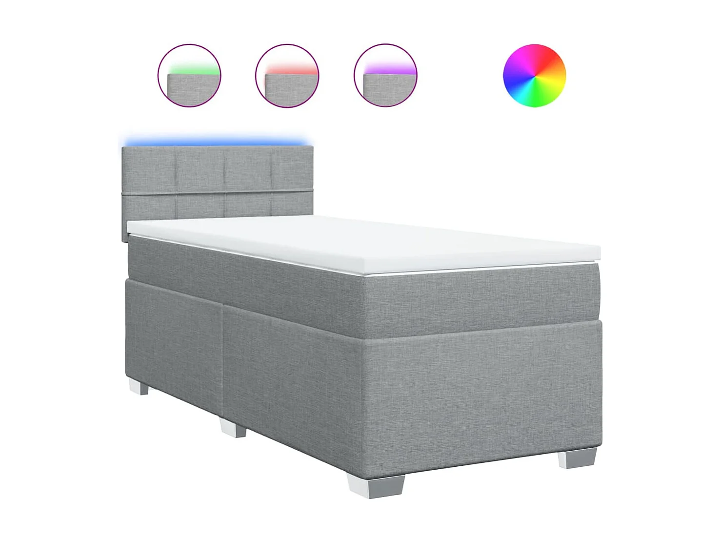 Cama box spring con colchón tela gris claro 90x190 cm