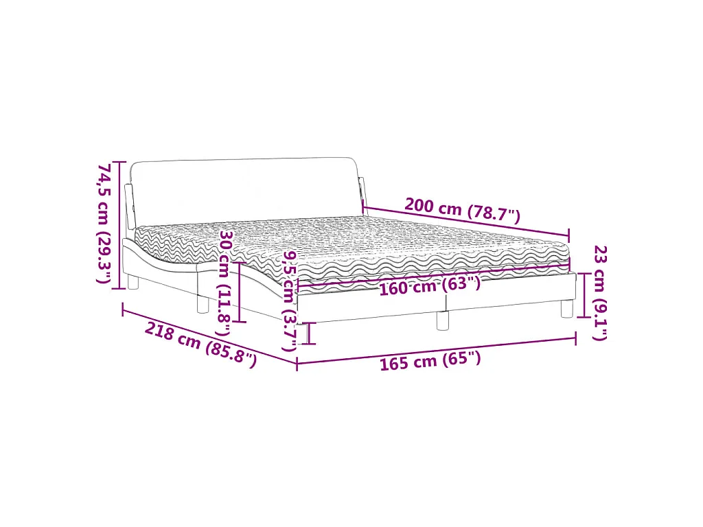 Letto con Materasso Dover Blu 160x200 cm in Tessuto