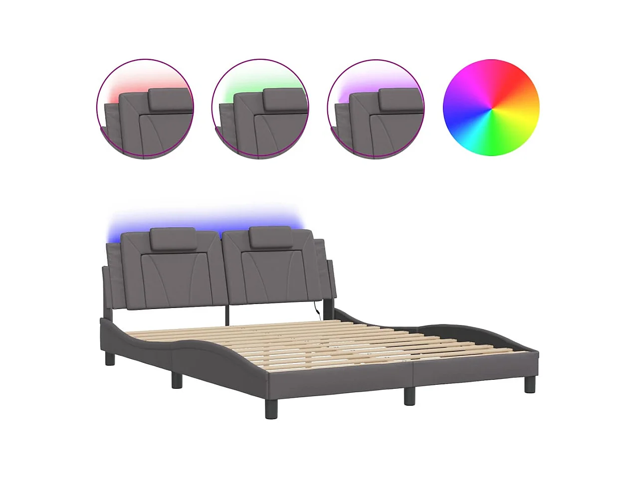 Giroletto con Luci LED Grigio 160x200 cm in Similpelle