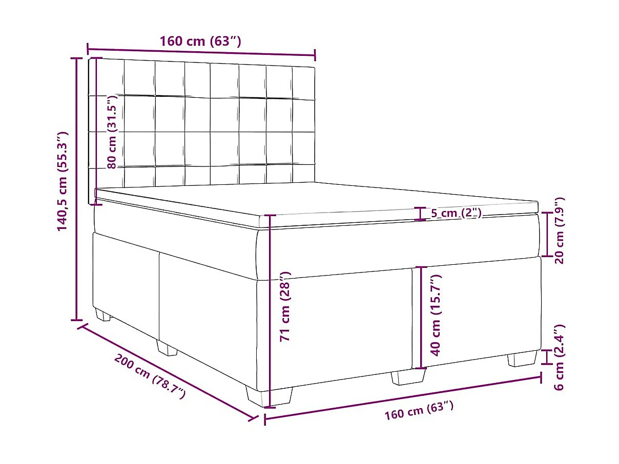 Boxspringbett mit Matratze Blau 160x200 cm Samt