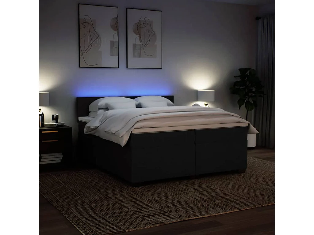 Sommier à lattes de lit avec matelas Noir 200x200 cm Tissu