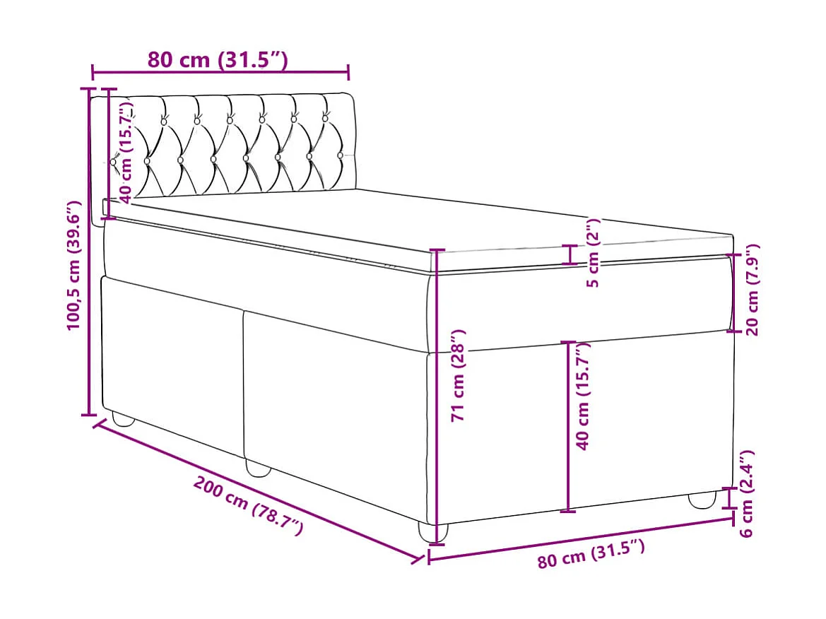 Giroletto a Molle con Materasso Grigio Scuro 80x200 cm Tessuto