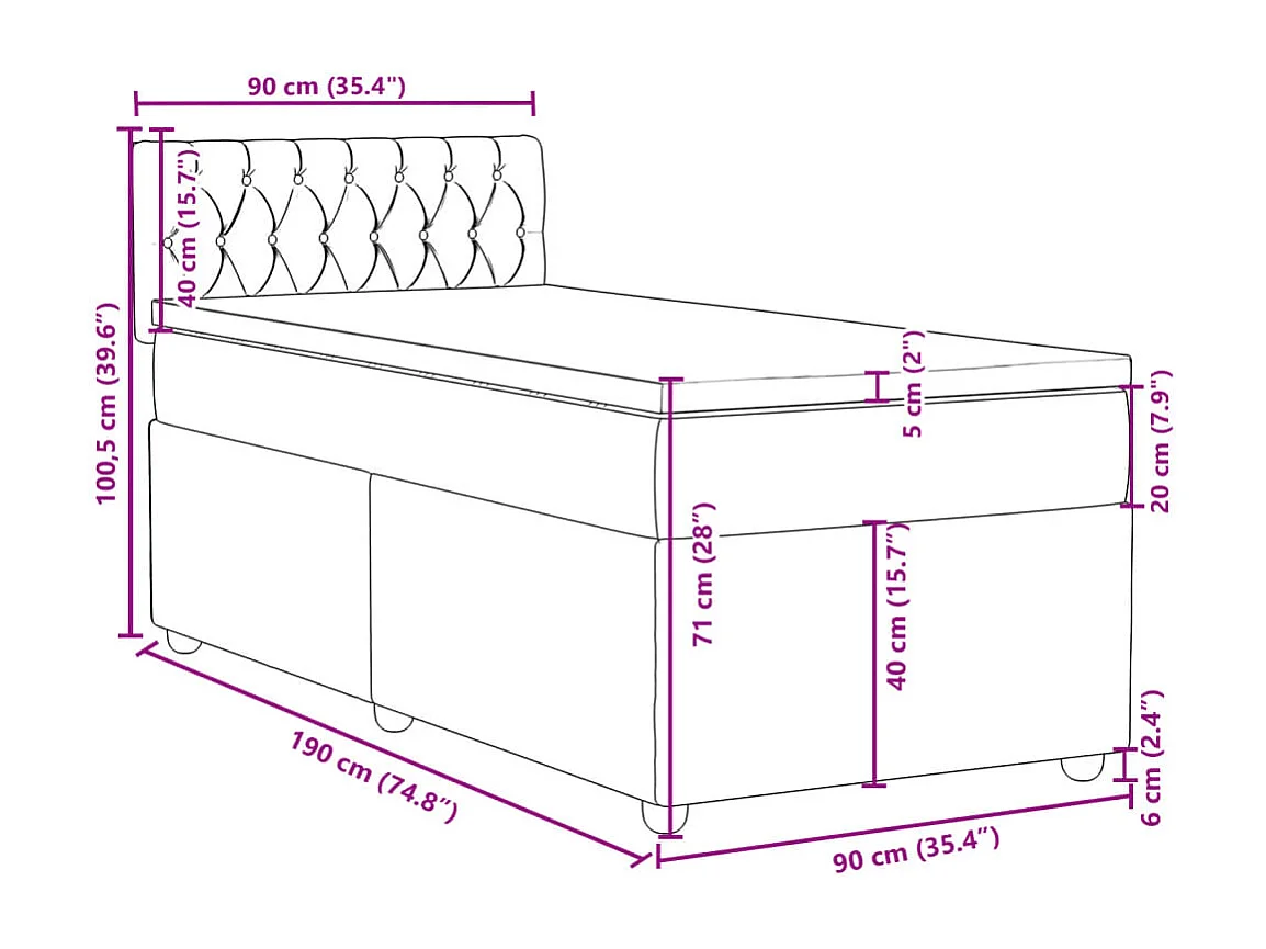 Boxspring met matras stof donkerbruin 90x190 cm