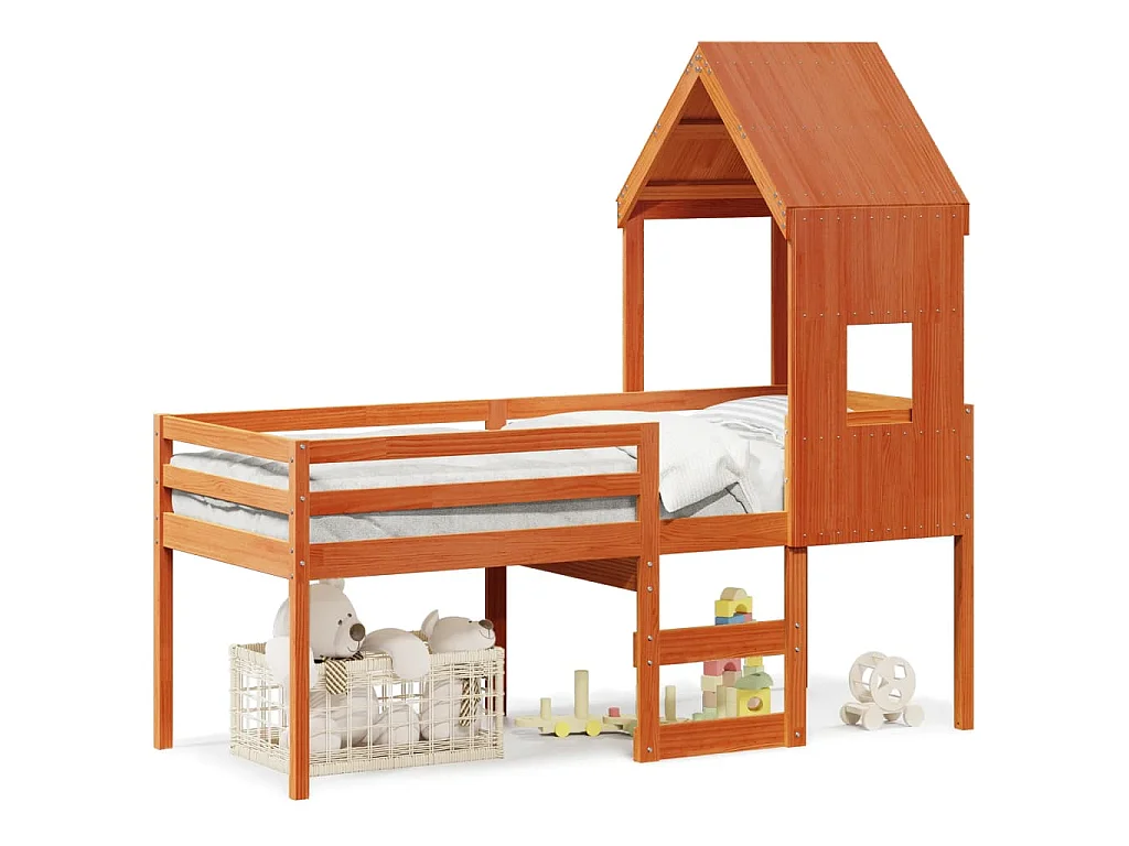 Lit haut sans matelas cire marron 90x200 cm bois de pin massif