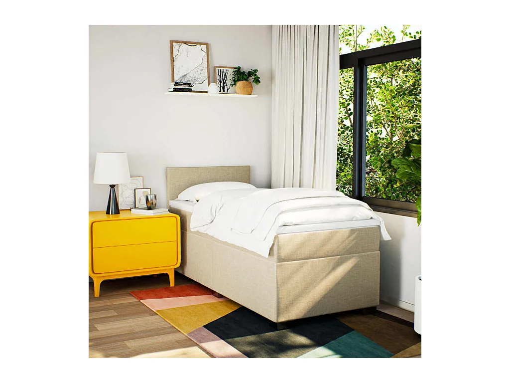 Sommier à lattes de lit et matelas Crème 90x190 cm Tissu